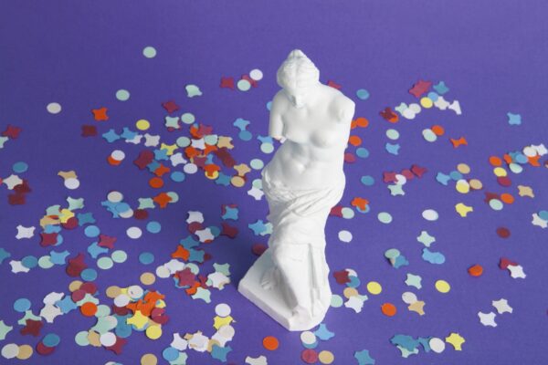 Milo's venus surrounded by confetti